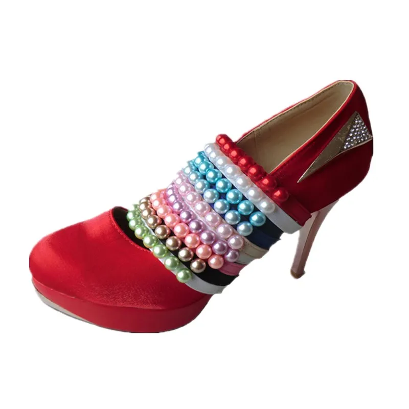 50 Pair Women Pearl Bands Shoelace Belts, Princess Shoe Accessory Decoration Straps for Sandal , Shoes Lace for Loose Shoes