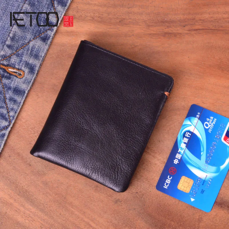 AETOO мужской кожаный короткий бумажник ручной работы ультратонкий вертикальный с