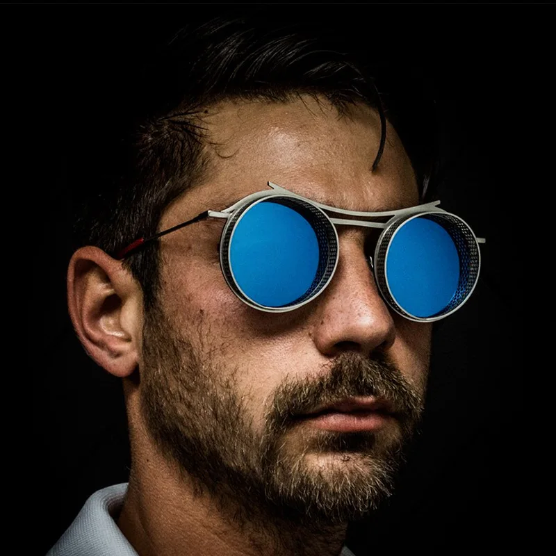 

2021 New Fashion Round Punk Sunglasses Men Vintage Steampunk Goggles Gothic Sun Glasses Women Brand Designer Metal Lens UV400