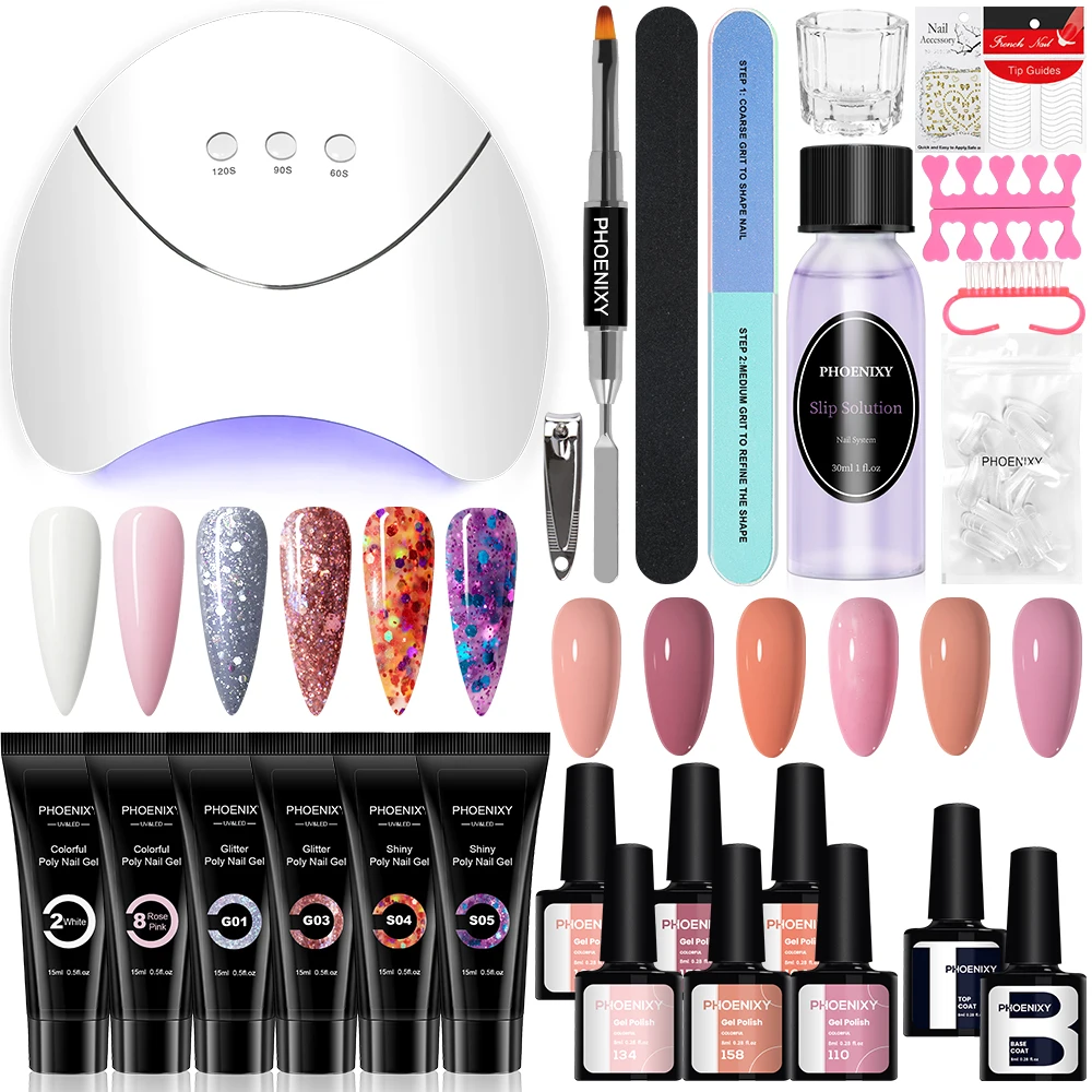 

Beginner Nail Gel Kit Poly Nail Gel Set with 36W UV LED Nail Lamp Gel Polish Base Top Coat All for Manicure Nail Art Tools Set