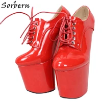 sorbern red patent light hoof heelless pumps women shoes lace up thick platform shoe lace up sexy fetish shoe stripper heels