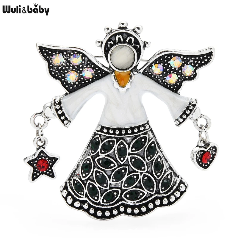 

Wuli&baby Vintage Take Moon Star Angel Brooches For Women Classic Flying Fairy Figure Party Brooch Pin Gifts