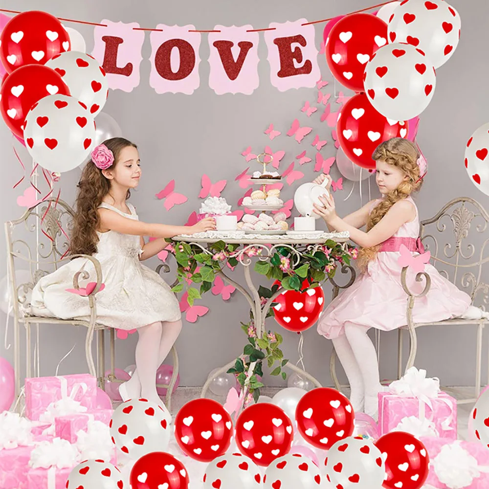 10 шт. 12-дюймовые гелиевые воздушные шары с принтом сердца красные белые латексные