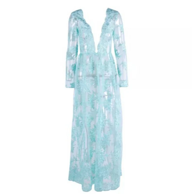 full slips women blue flowers long slip hot sexy intimates Slip Body Mesh Transparent Solid Nightwear BabyDoll V neck Fashion | Женская