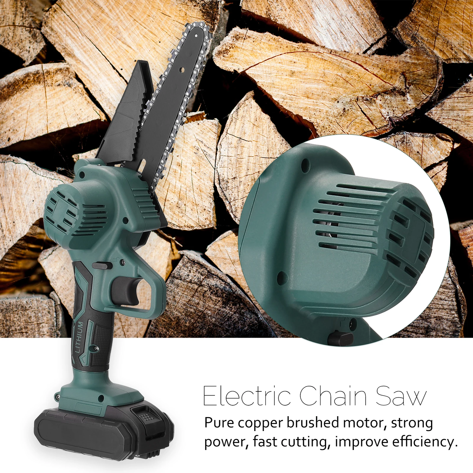 

21V Two Battery Portable Mini Electric Pruning Saw Rechargeable Small Wood Spliting Chainsaw One-handed Woodworking Tool