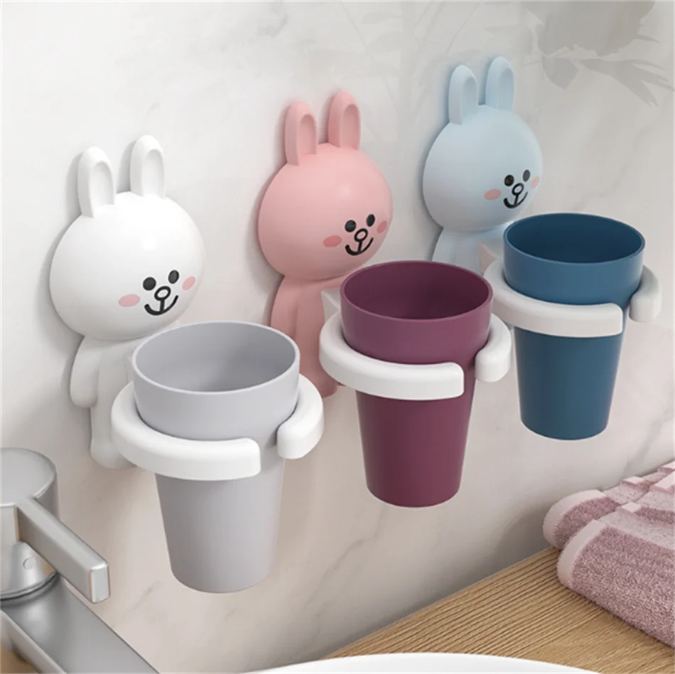 

Children's Toothbrush Cup Holder Baby Wall-mounted Shelf Mouthwash Cup Cartoon Cute Wall-mounted Toothbrushing Cup Wash Set