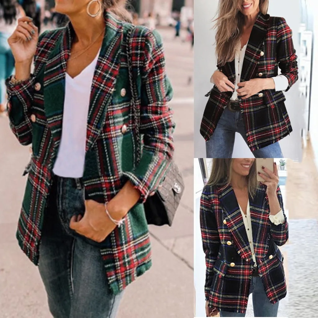 Модный женский Блейзер SAGACE 2020 года пиджак в стиле ретро на пуговицах клетку жакет