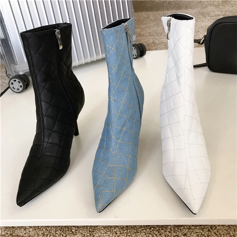 

2022 Winter Women Fashion Ankle Boots Thin High Heel Zipper Ladies Chelsea Boot Shoes Pointed Toe Embroidery Pumps Short Boots
