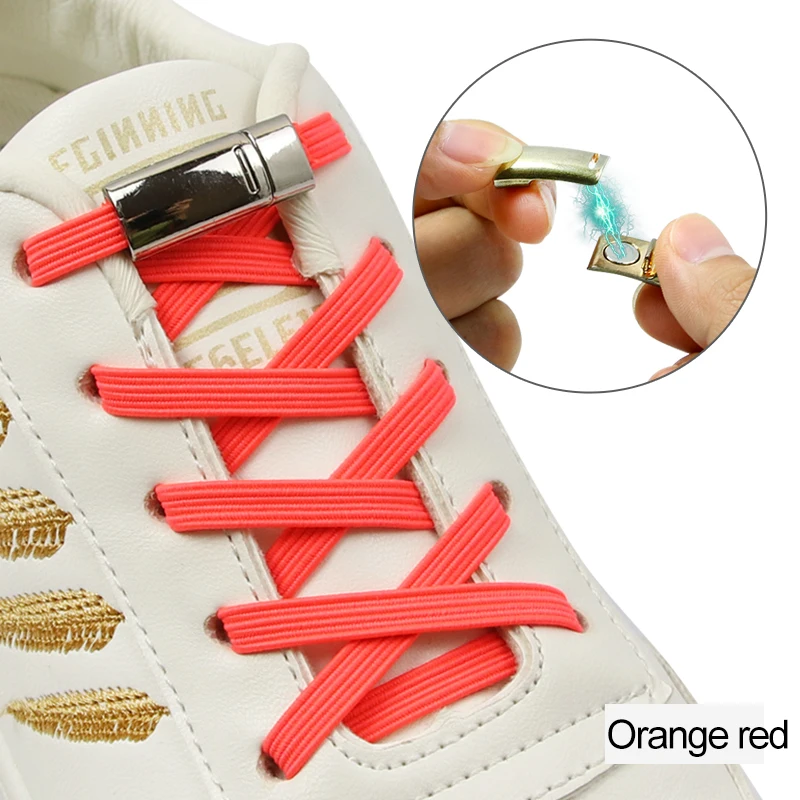 1 pairs Colorful easy lace No Tie Shoelace Elastic Shoe Lace For adult child Magnetic Locking ShoeLaces shoelaces flat