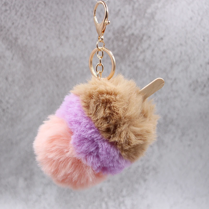 Модное кольцо для ключей с милым мороженым многоцветная плюшевая цепочка