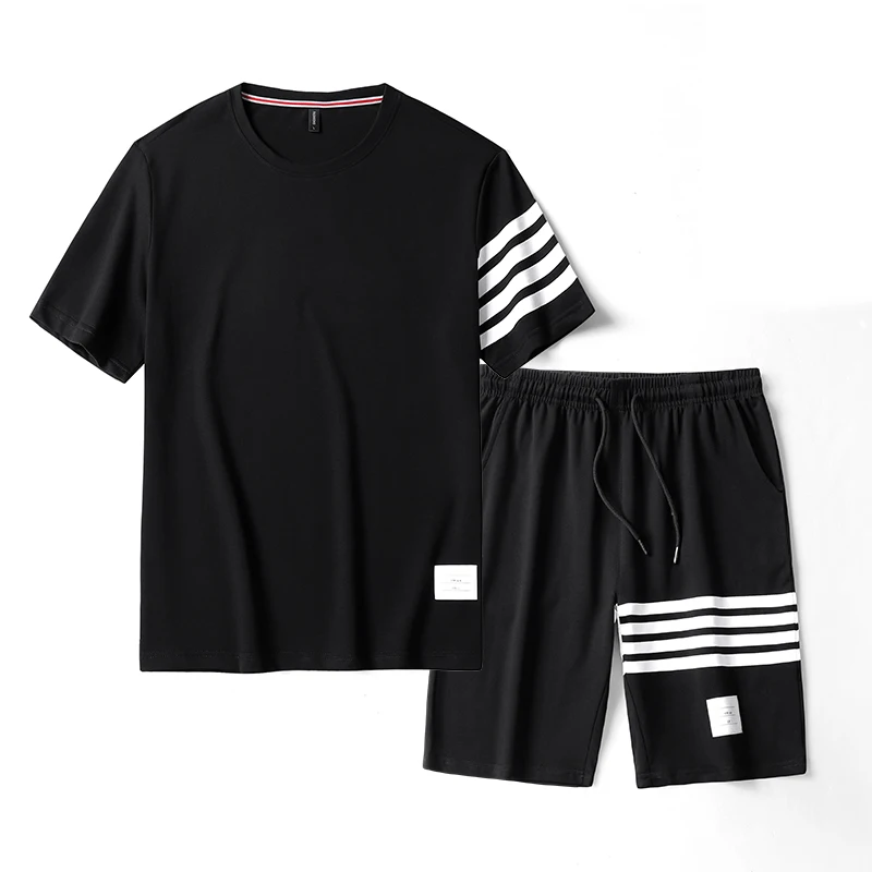 

2021 brand solid Fashion t-shirt Shorts Set Men Summer 2pc Tracksuit+Shorts Sets Beach Mens Casual Tee Shirts Set Sportswears