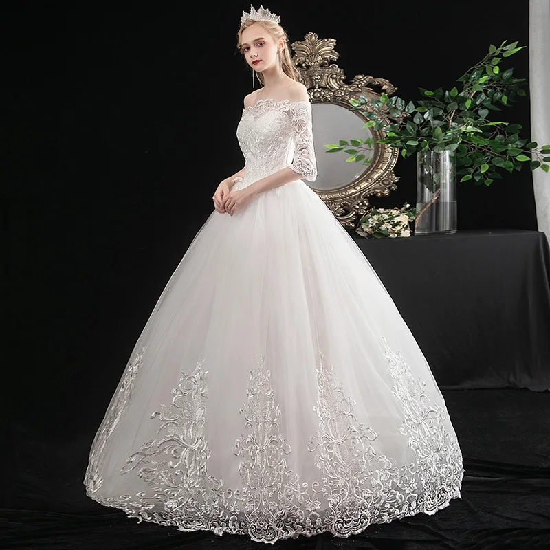 2021 Новый Vestido De Noiva элегантный вырез лодочкой с короткими рукавами Кружевная