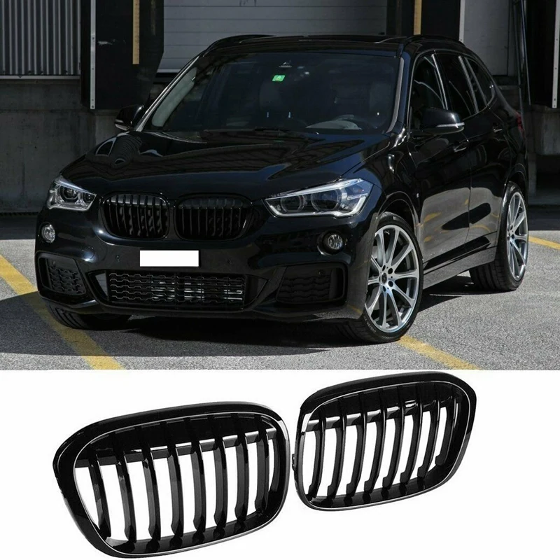 Глянец Черный передний бампер почек гриль решетки для BMW X1 F48 F49 2016 2019 51117383363
