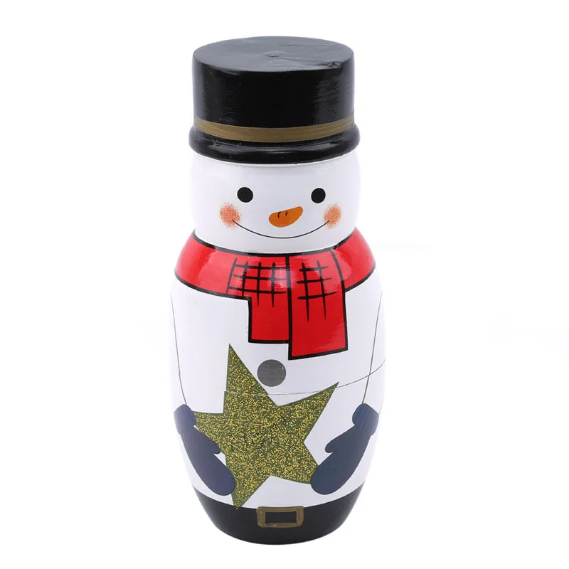 

5 Pcs/Set Wearing Hat Snowman Russian Dolls Hand Painted Home Decor Birthday Gifts Baby Toys Nesting Dolls Wooden Matryoshka