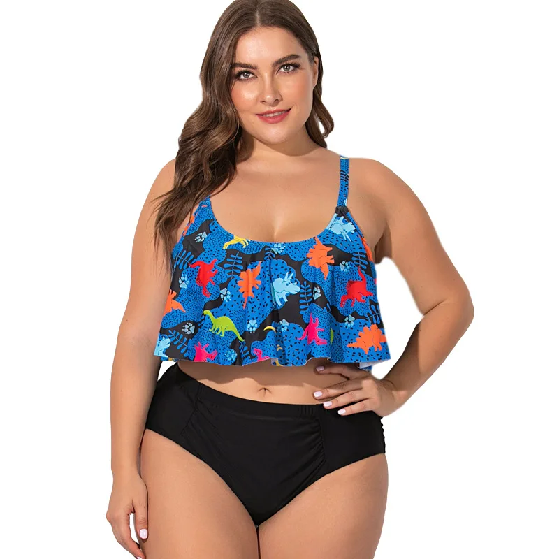 

Luren Plus Size Swimwear Europe and America Cross Border Cartoon Fat Girl Women's Two-piece Pink Green Split Bikini Swimsuit