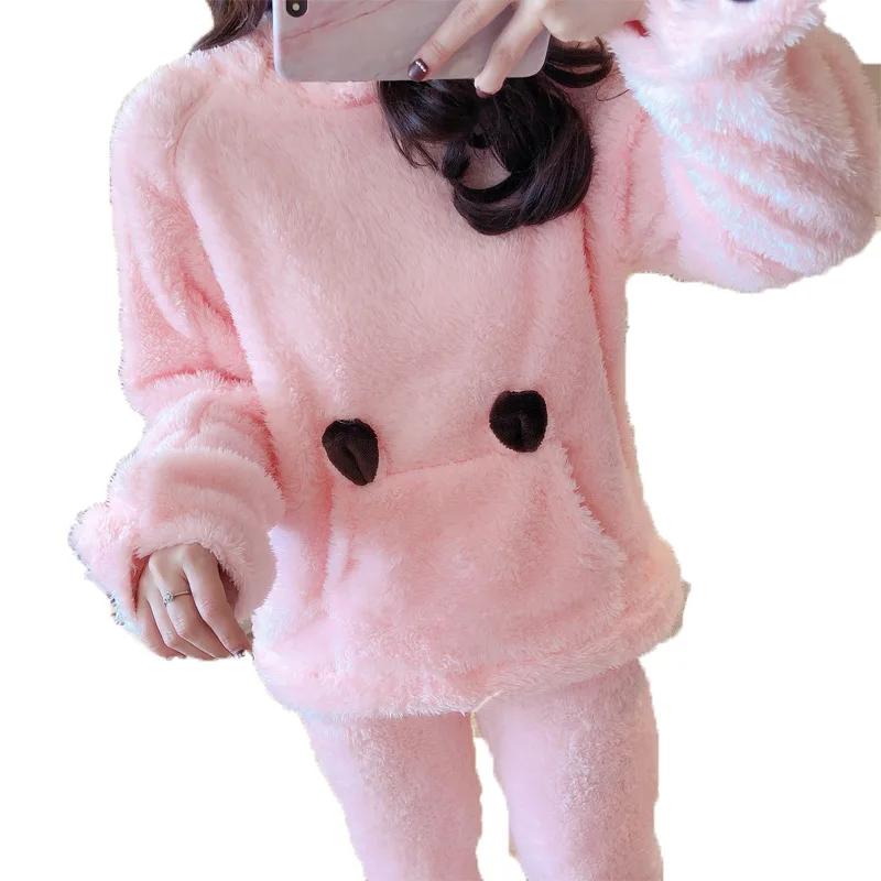 Бархатная Пижама для мамы и дочки кораллового цвета зимние Утепленные