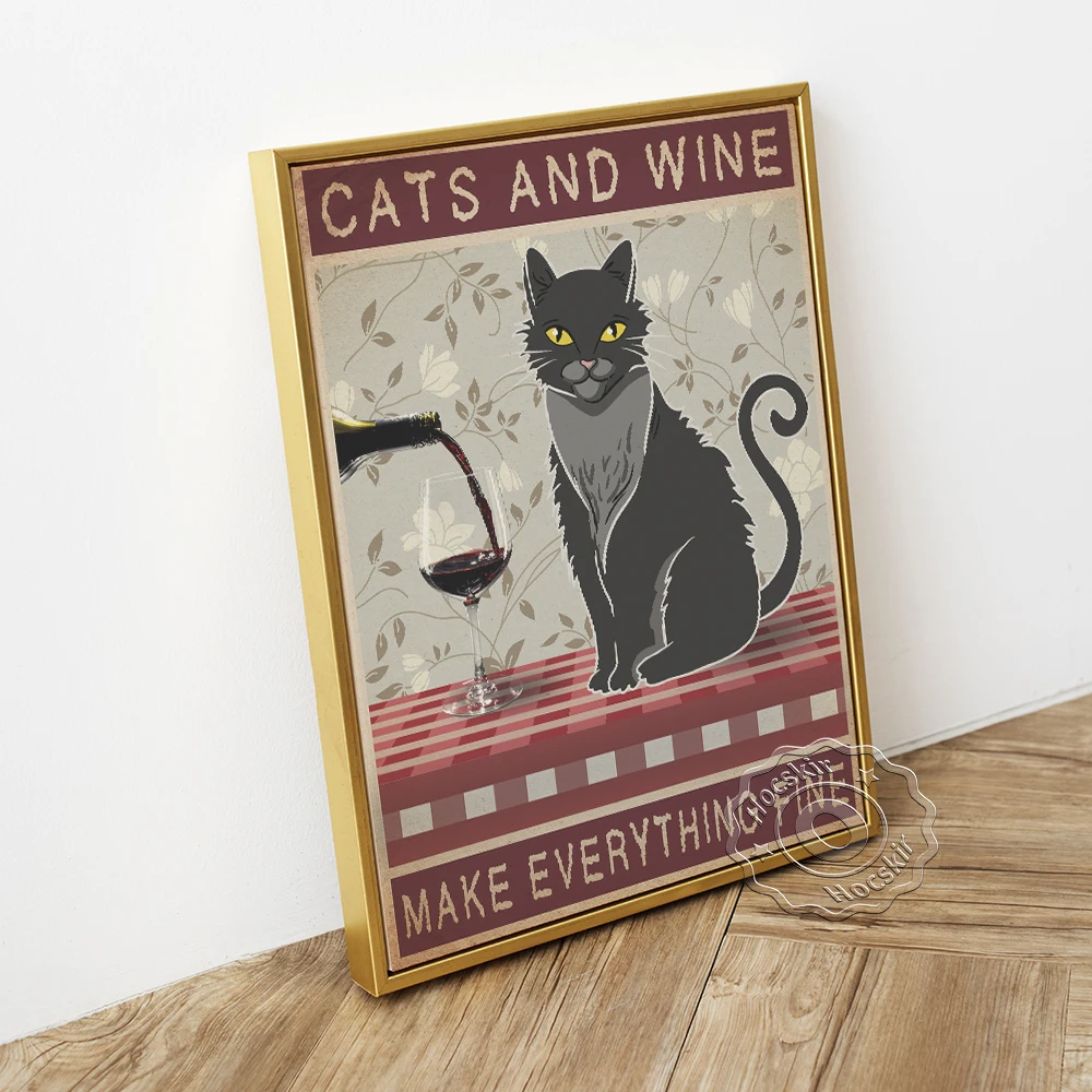 Humor Spoof Любовь Кошки цитаты плакат крутая черная кошка питьевое вино холст