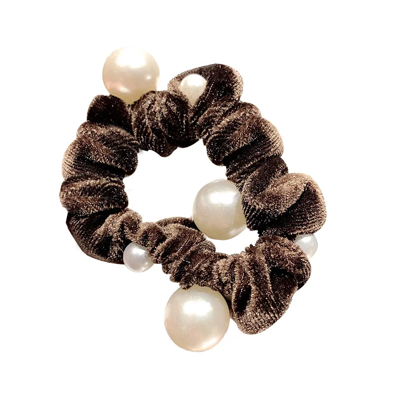 

1 Piece Flannel Velvet Hair Band Women Pearl Hair Rope Girls Scrunchies Hair Tie Ponytail Holder Hair Accessories