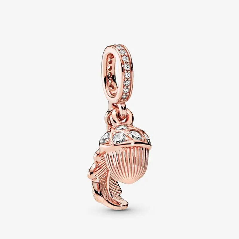 

925 Sterling Silver Bead Dangle Sparkling Pine Cone Oak Leaf Pendent Charm Fit Original Pandora Bracelet Women Jewelry DIY Gift