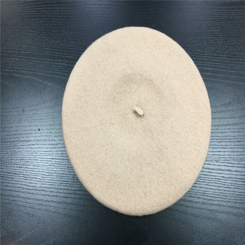 Beige Женская шерстяная шляпа, Женские однотонные зимние шапки для девочек, женские классические шляпы в стиле художника, светло-коричневые, горчичные, розовые, фиолетовые, красные шляпы - Цвет: Beige