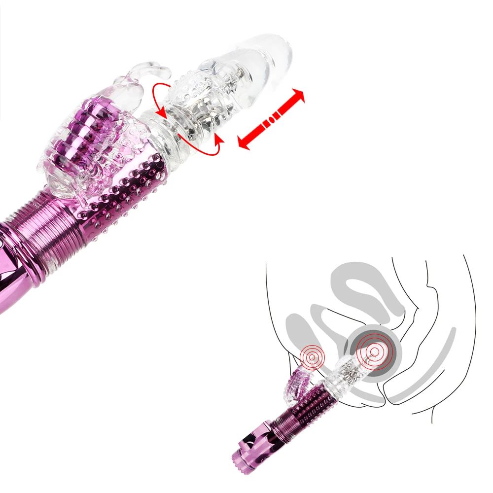 Вибратор кролик фиолетовый золотистый 36 скоростей вращающийся двигающийся