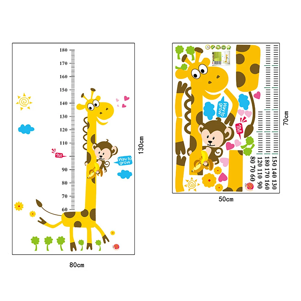 Мультяшный жираф обезьяна измеритель роста наклейки на стену для детской