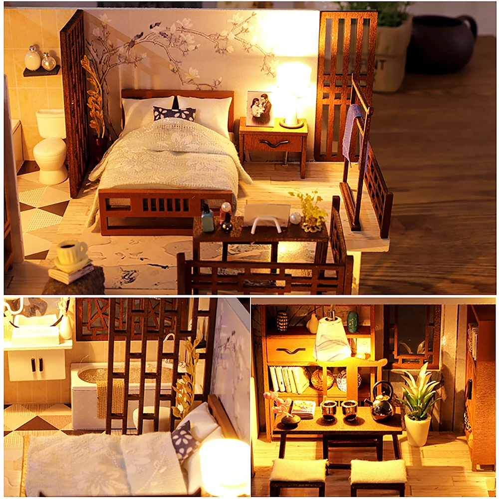 cutebee diy dollhouse kit romantic japanese elements wooden miniature dollhouse doll house furniture toys birthday gift free global shipping