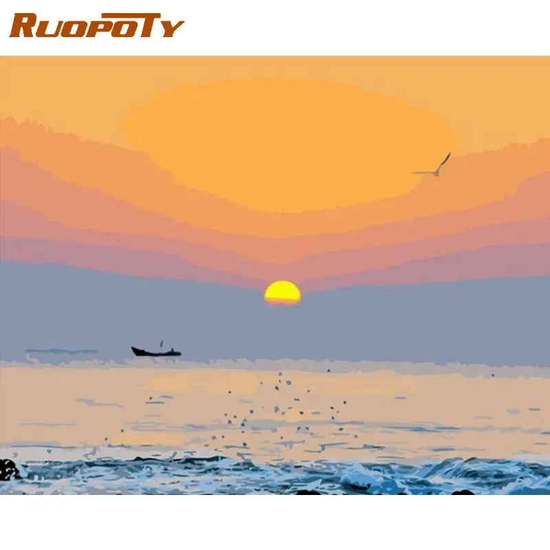 

RUOPOTY рамка DIY Цифровая живопись по номерам морской пейзаж акриловая Современная Настенная живопись холст живопись для художественных работ