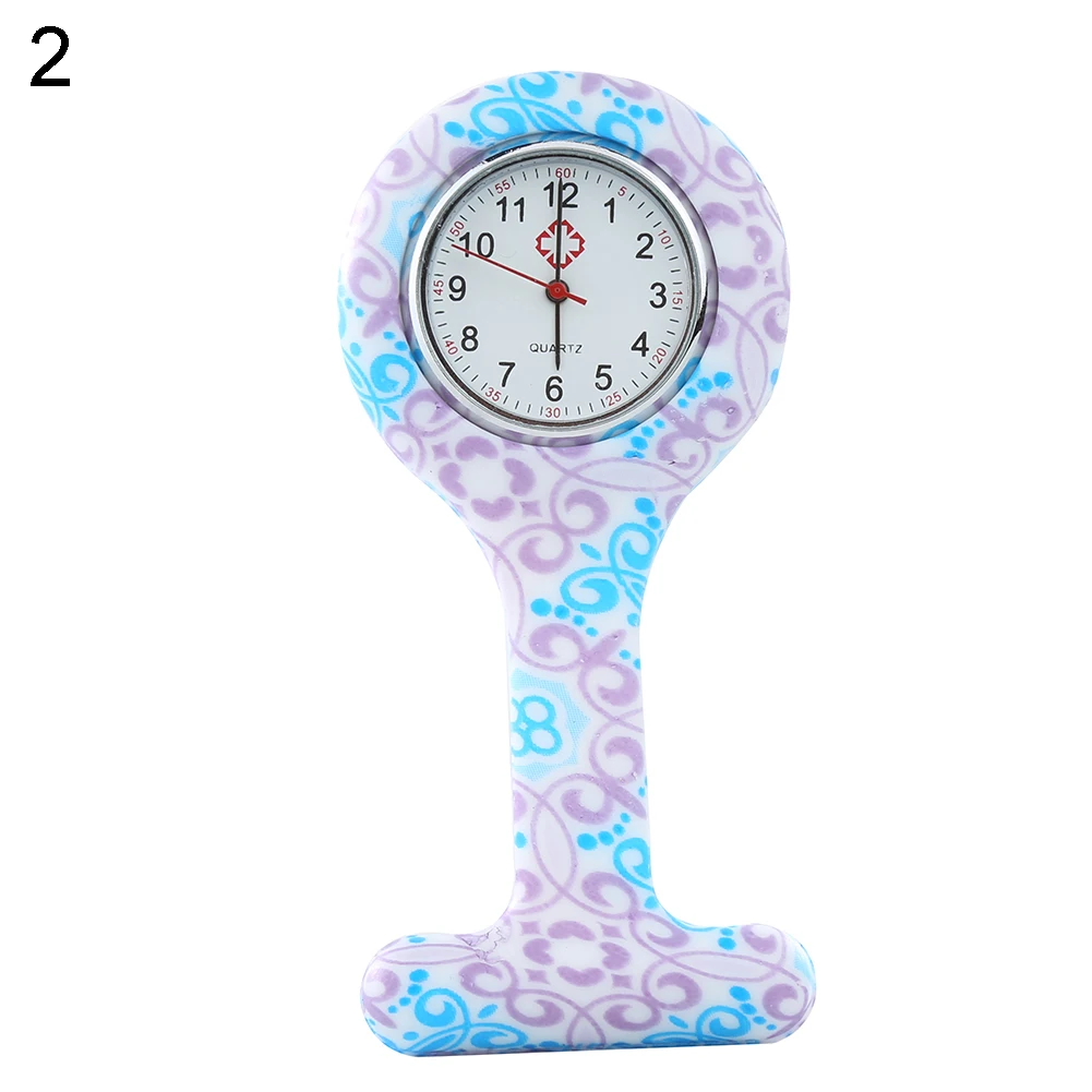 Casual Silicone Nurse Watch Multicolor Pattern Arabic Numerals Round Dial Women Nurses Brooch Tunic Fob Watches Pocket Watches