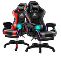 gaming office chairs 180 degree reclining computer chair comfortable computer seating recliner pu leather with colored lights
