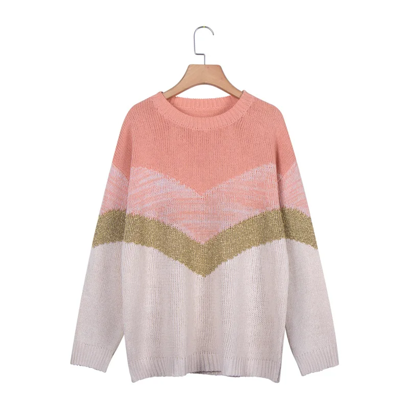 Casual Knitted Sweater Women Autumn 2021 Long Sleeve Knit Sweaters Pullover Femme Pacthwork Elegant Loose Winter Knitwear | Женская