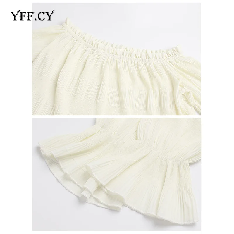 

2020 Summer Women's T-shirt Sexy off shoulder Ruffled long sleeve Tops Elegant fashion Casual Beach Top Tees Female clothes