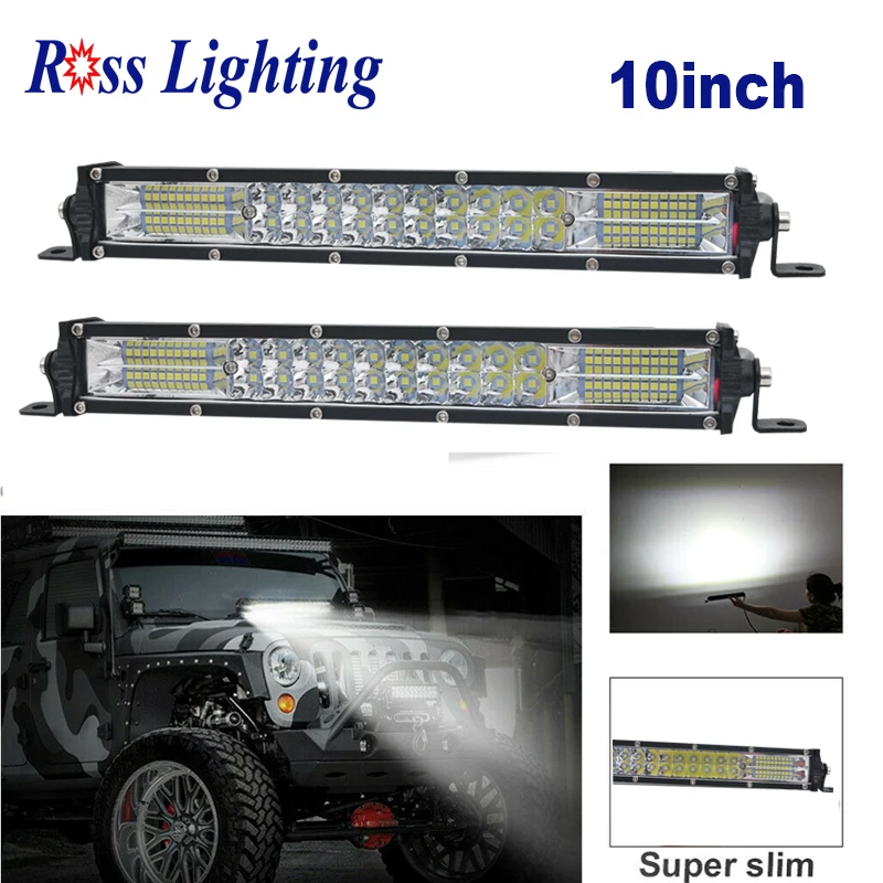 

2pcs Straight Slim LED Light Bar 10inch Dual Row Spot Flood Combo Beam LED Bar Driving Lights for Truck Offroad 4x4 SUV ATV