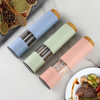 wheat straw electric salt pepper grinder set led light automatic spice herb mill adjustable coarseness ceramic core kitchen tool