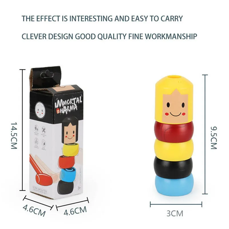

PUDCOCO Daruma Small Wooden Man Stubborn Unbreakable Wood Magic Game Toy Gift