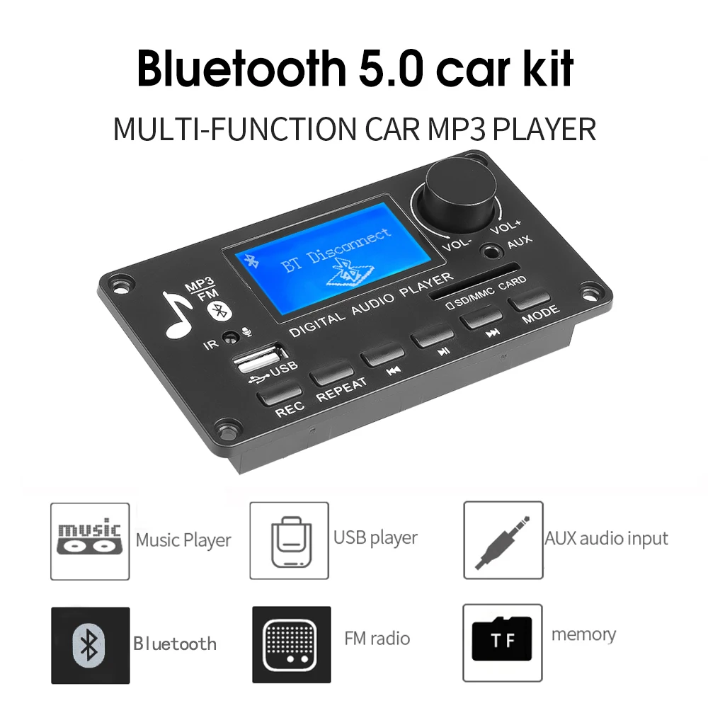 

Автомобильный Bluetooth-комплект, 12 В, 5,0, MP3 музыкальный плеер WMA WAV, декодер, плата, папка, дисплей, беспроводной аудио модуль, USB TF FM, автомобильный...