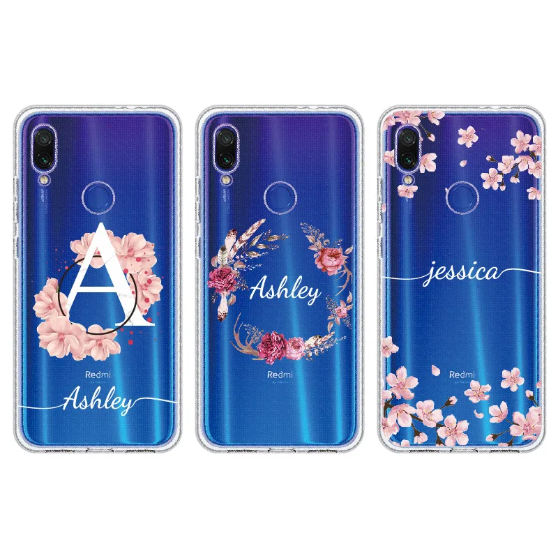 Custom Personalized Initial Name Flower Wreath Phone Case For Xiaomi Mi Redmi Note 5 6 7 8 9 10 lite Pro Plus Soft Clear | Мобильные