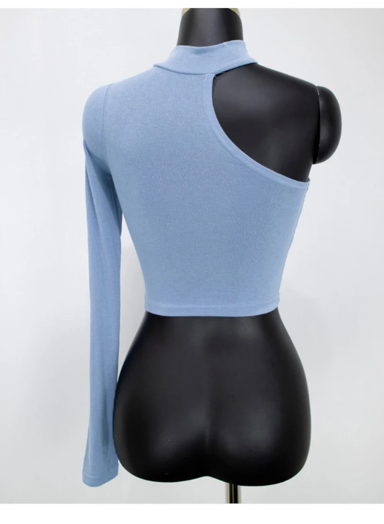 

O Neck Long Sleeve Shirt Women Off Shoulder Sexy Cropped Tops 2021 Summer Black Casual Skinny Slim Basic Woman T Shirts White