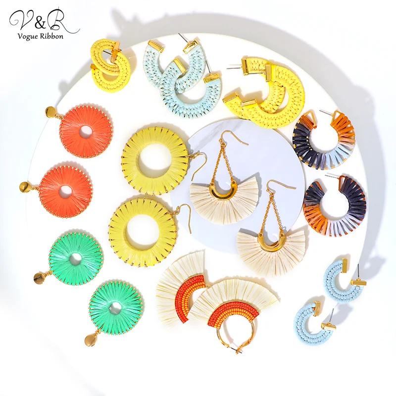 Новые трендовые серьги 2020 геометрические Semilunar ручная работа соломенная бумага