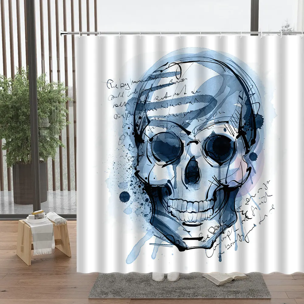 

Halloween Horror Skull Burning Bathroom Shower Curtain Home Waterproof Polyester Curtain Printing Household Washable Hanging