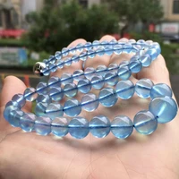 genuine natural blue aquamarine clear round beads pendant necklace 5 12 5mm from brazil women fashion jewelry aaaaa
