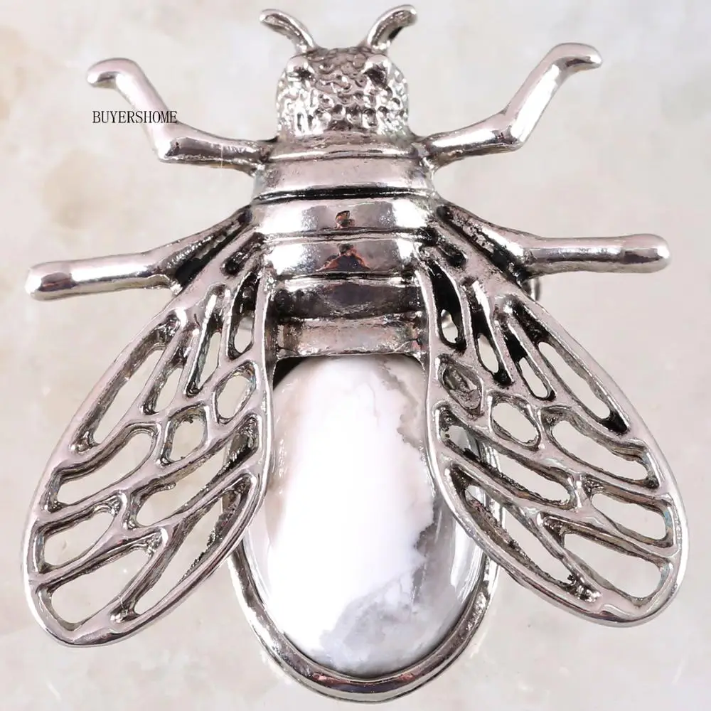 Cicada брошь из натурального камня Белый Howlite кабина бусина кабошон кулон для мужчин