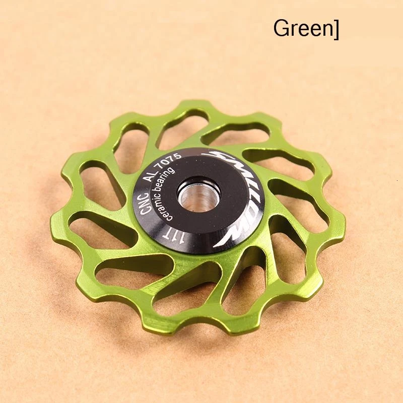 11T Green 11T 13T горный велосипед регулятор скорости керамический подшипник задний переключатель направляющее колесо зуб ЧПУ подшипник Натяжное колесо - Цвет: 11T Green