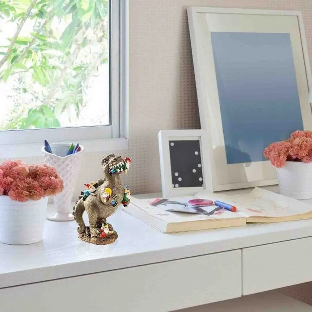 

Dwarf Dinosaur Eating Gnome Garden Art Outdoor Decoration Statue Resin Material Creative Gift Statue Ornaments