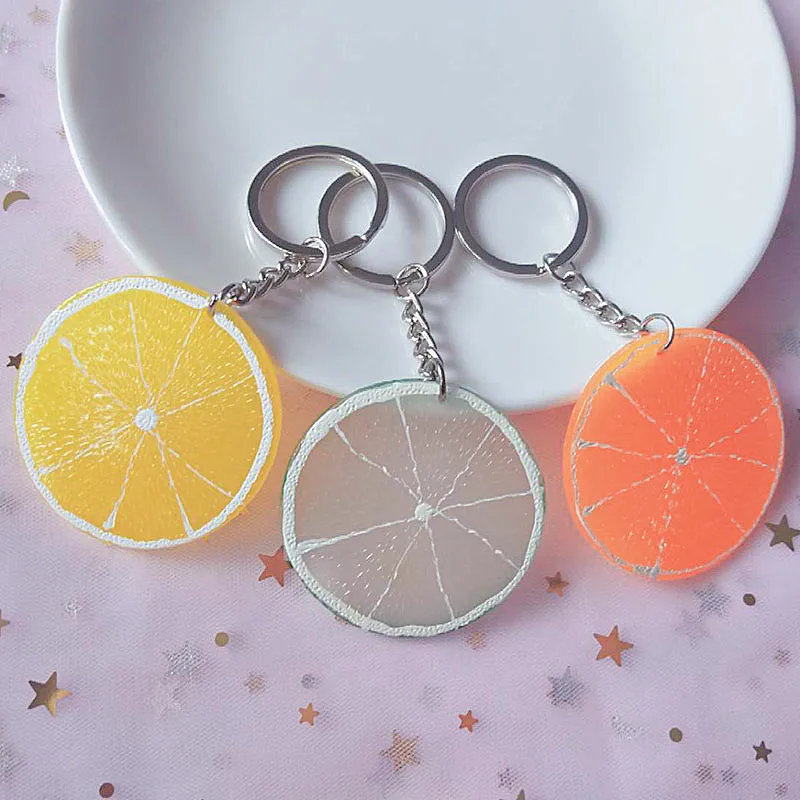 

Simulation fruit key ring, orange key chain, lemon slice key chain pendant, interesting small gift ornaments