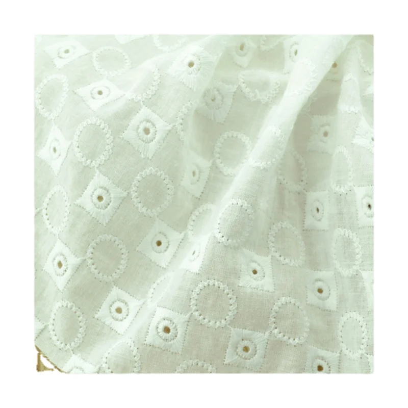 

Width 53'' Solid White Fashion Cotton Hollow Out Embroidery Fabric By The Half Yard For Dress T-Shirt Tablecloth Material