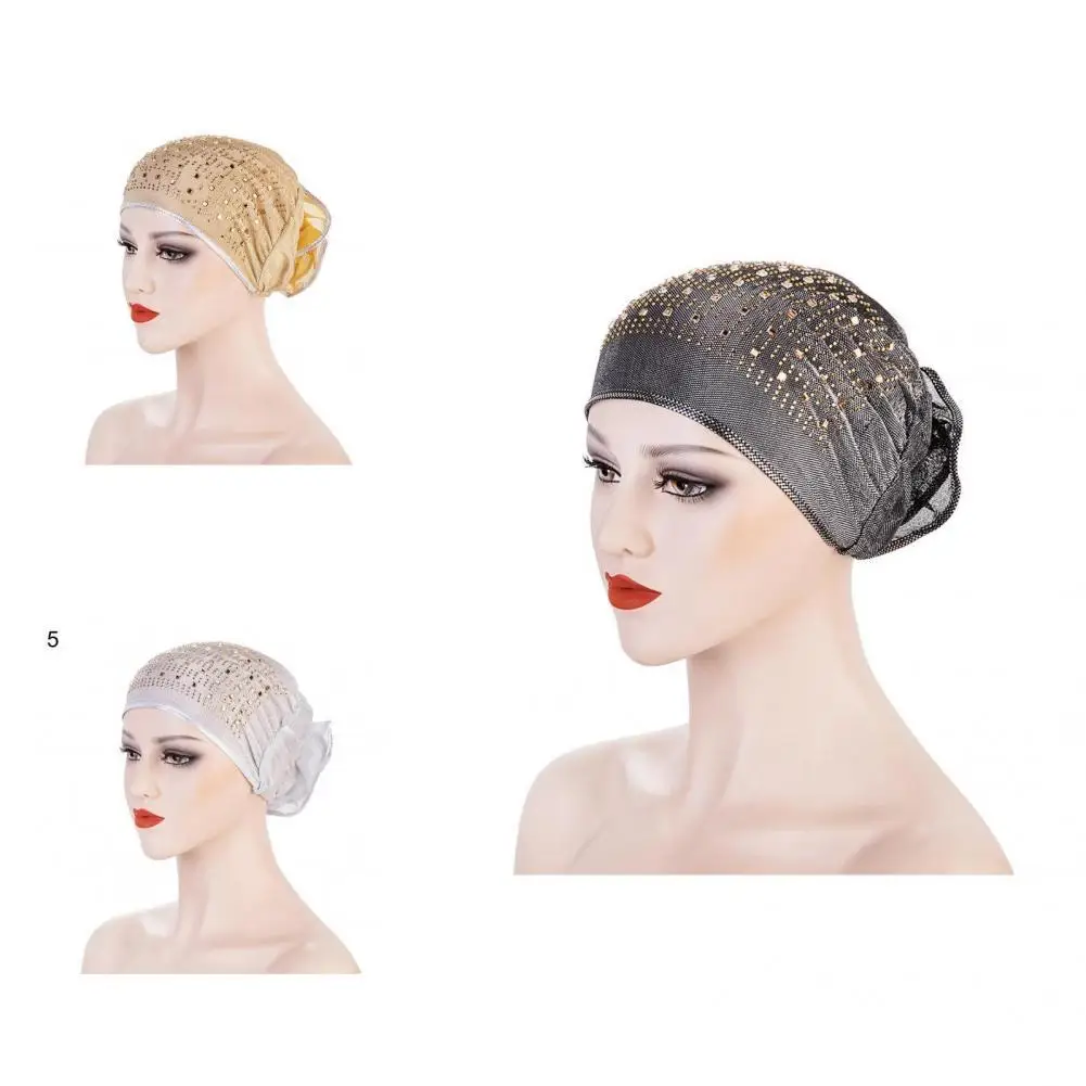 

Excellent Wrapped Head Hat Delicate Breathable Head Wrap Hot Drilling Stretchy Headscarf Cap