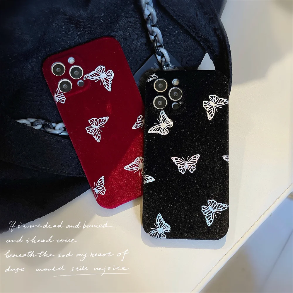 

Soft Velvet Cloth phone case for iphone 12 11 Pro Max XR X XS Max 7 8 plus Fashion butterfly pattern iPhone case