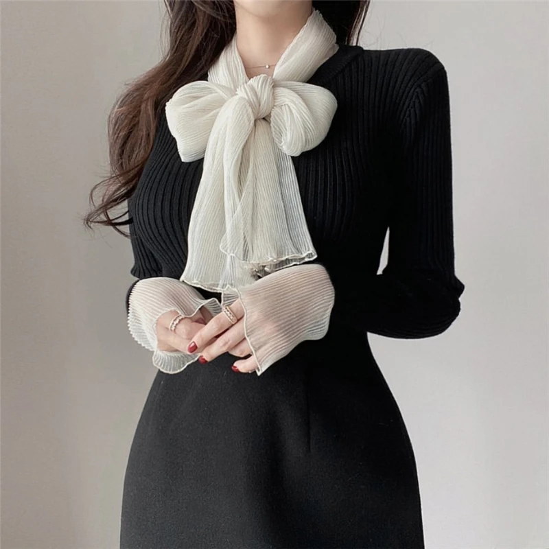 

Bow Knot Elegant Fashion Termperament Basic Winter Sweater Solid Simple All-match Pullovers 2020 Winter Fashion Tops for Ladies