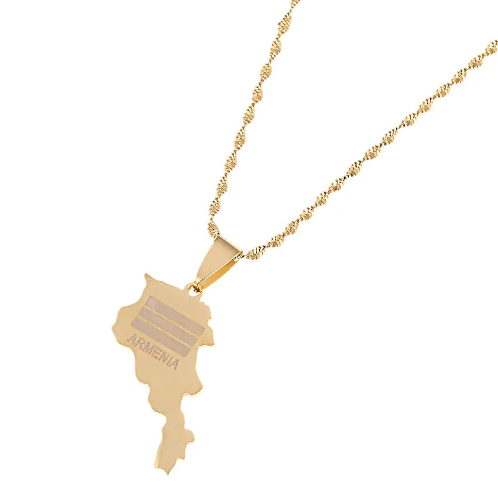 Ожерелье из нержавеющей стали золотого цвета с изображением карты армян